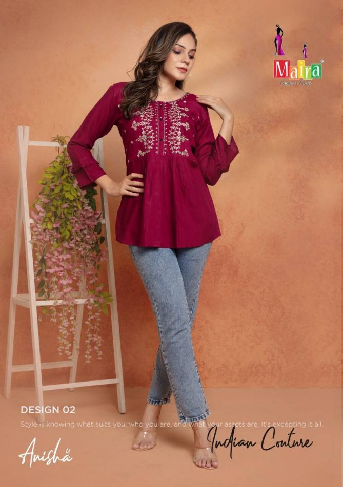 Maira Anisha 1 Rayon Latest Designer Fancy Wear Short Top Collection